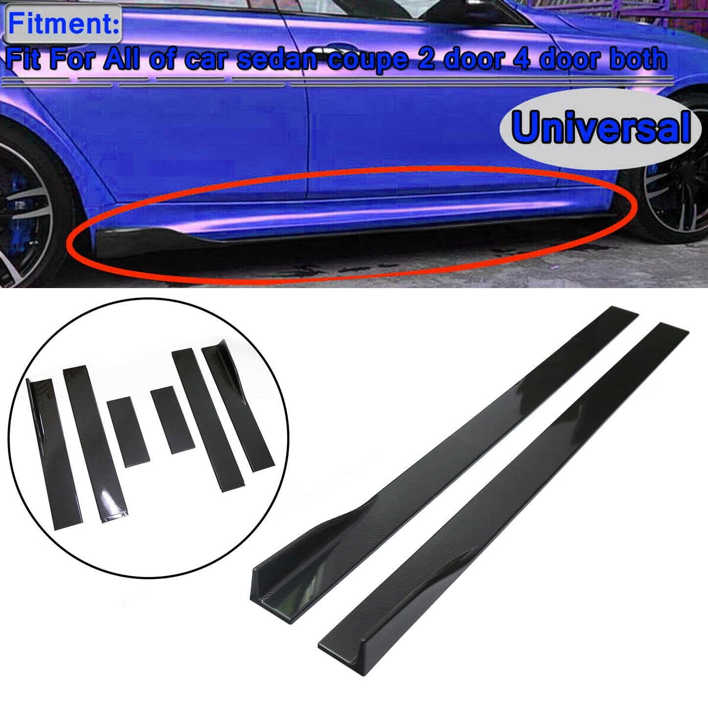 78.7" Universal Side Skirt Extensions Rocker Panel Splitters Lip Carbon Fiber
