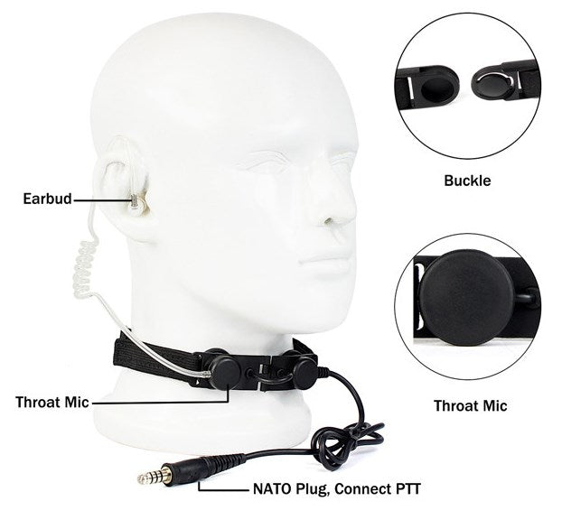 Waterproof Tactical Throat Mic Headset Fit for Kenwood BaoFeng TK3107 TK3200