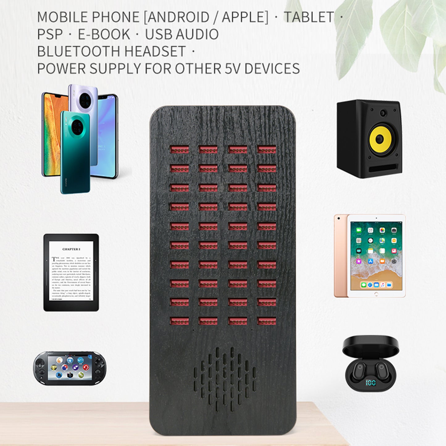 200W 40 Port USB Charging Station Cell Phone Charger for iphone Samsung UK Plug