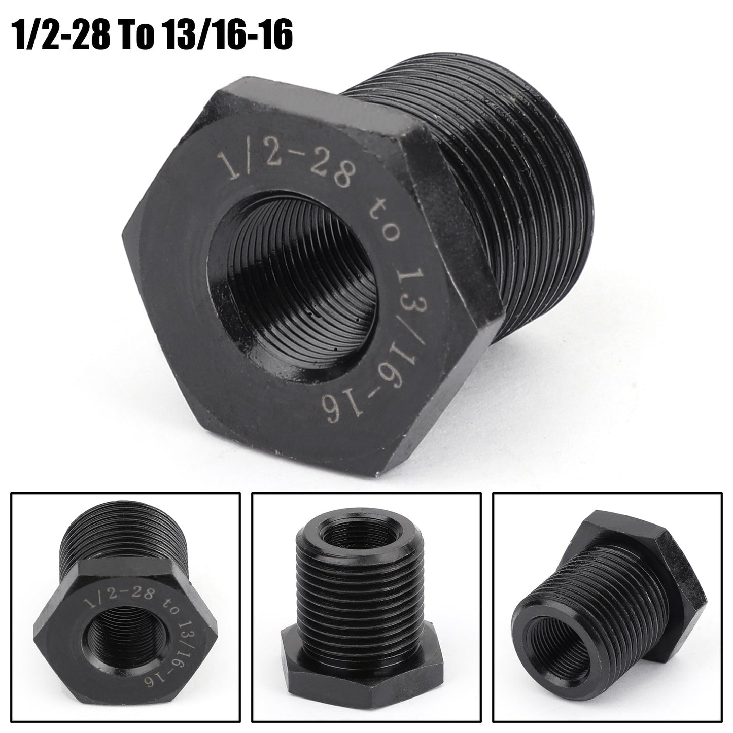 3PCS 1/2-28 to 3/4-16, 13/16-16, 3/4 NPT Thread Oil Filter Adapters Black New