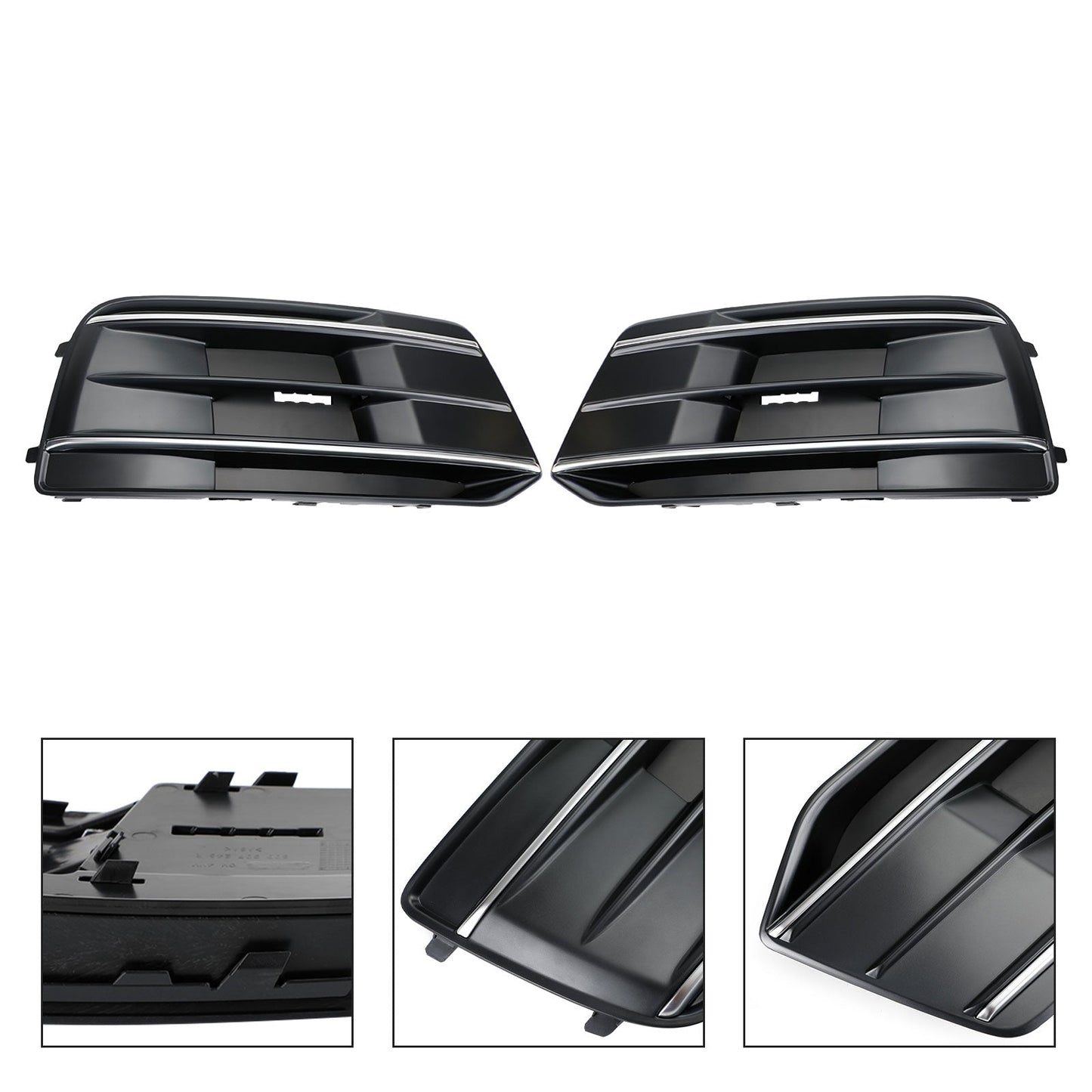 2PCS Front Bumper Cover Grille Bezel Insert Fit Audi Q5 2018-2022 Black/Chrome