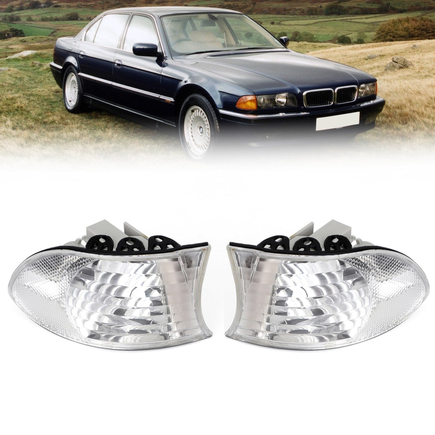 Corner Lights Parking Lamps Pair For BMW 7-Series E38 1999-2001 White