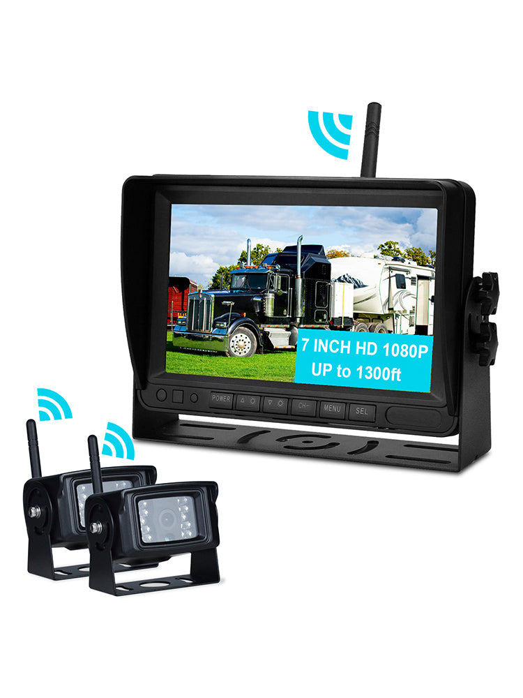 7" Display AHD 1080P Wireless 2CH Rear View Backup Camera Kit for Truck Trailer