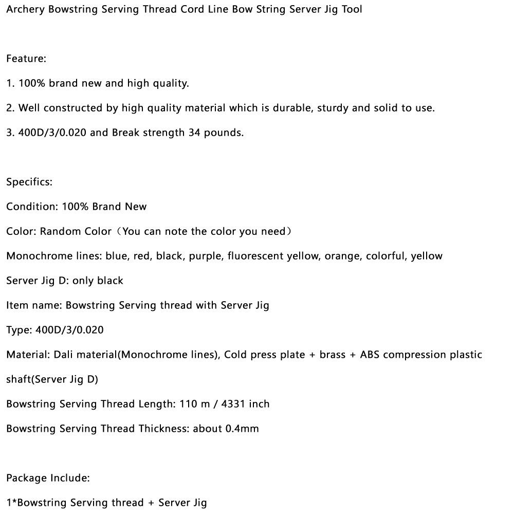 Archery Bowstring Serving Thread Cord Line Bow String Server Jig Tool