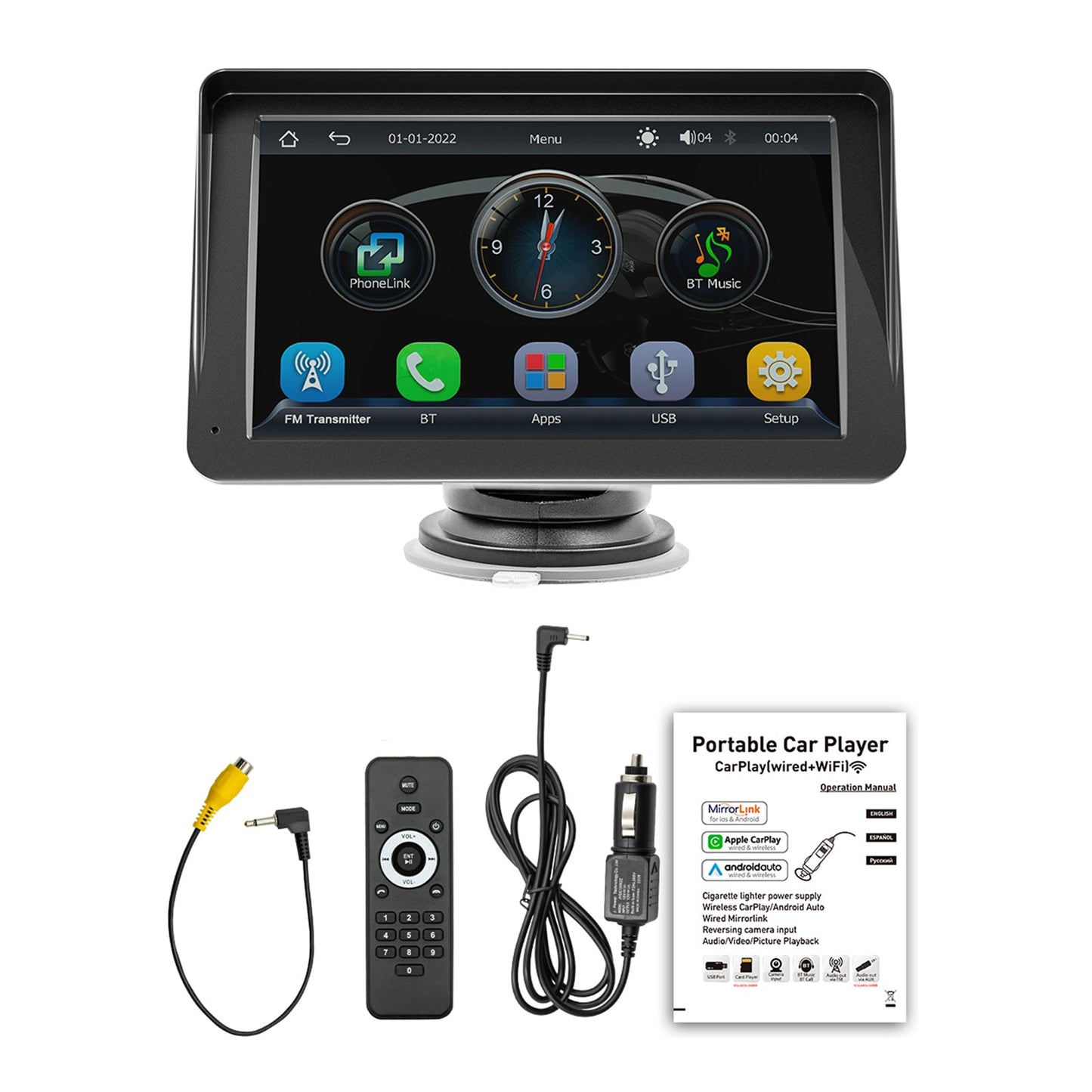 7" Wireless Carplay Car MP5 Player Multimedia Bluetooth Sunshade Remote Control