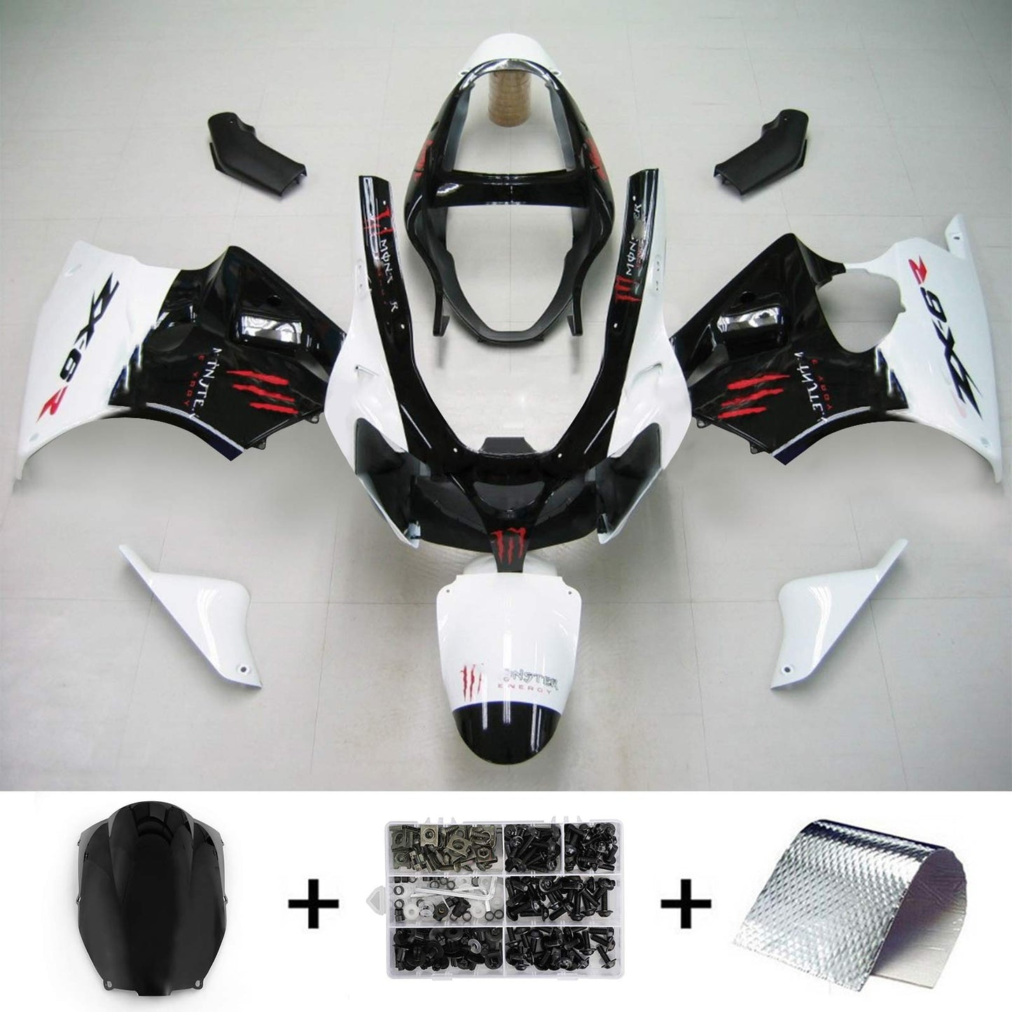 00-02 Kawasaki ZX6R 636 05-08 Kawasaki ZZR600 Amotopart Injection Fairing Kit Bodywork Plastic ABS #115