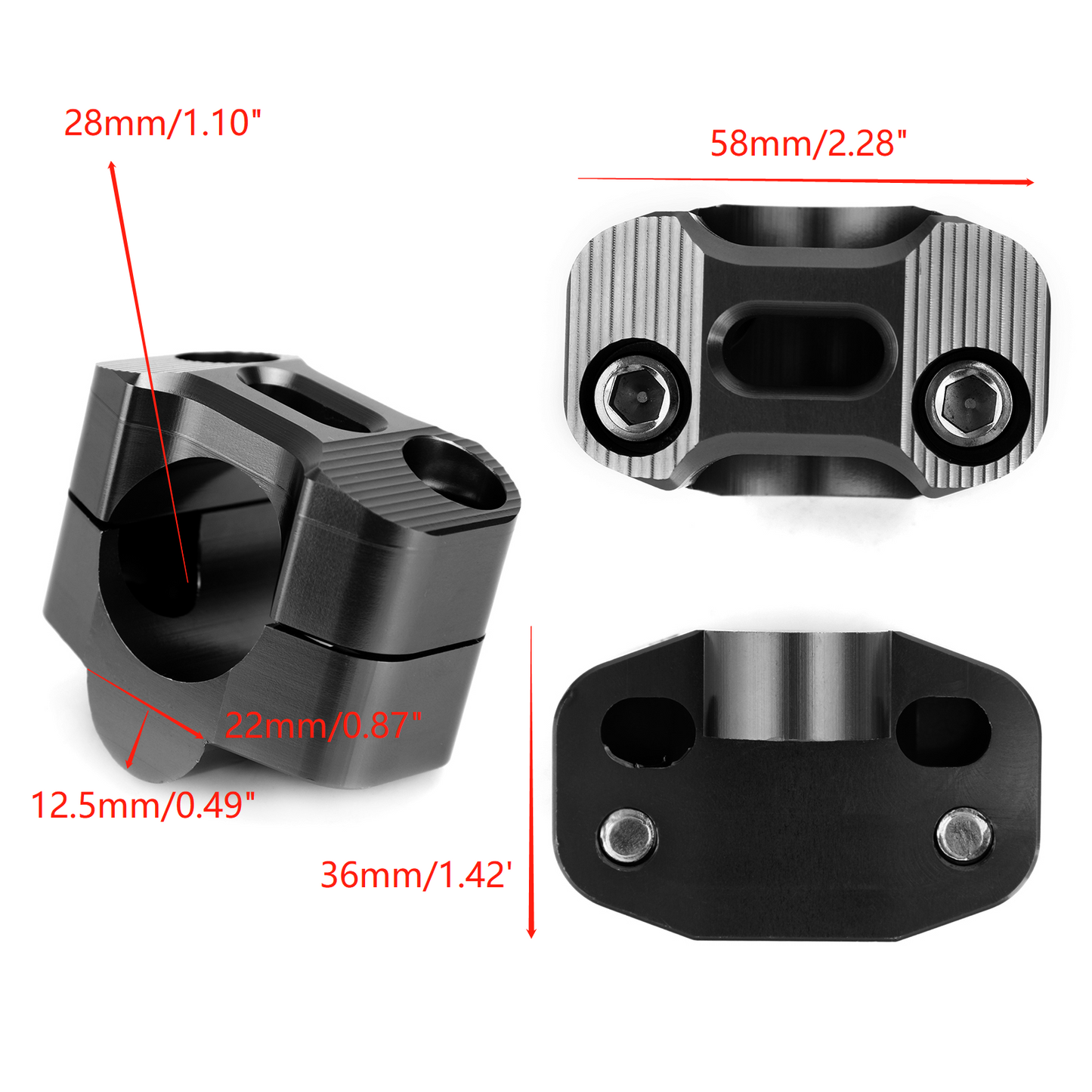 CNC Aluminum Handlebar Risers 22-28mm Universal Clamp Mount BLK