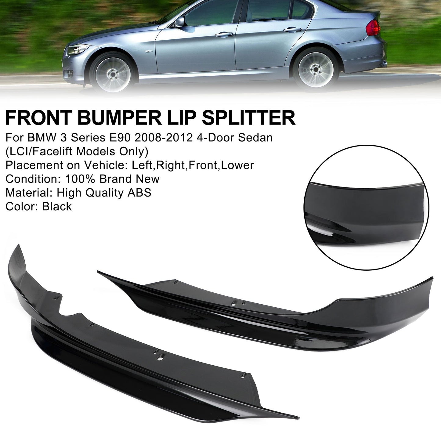 Front Bumper Lip Splitter Spoiler Fit BMW 3 Series E90 2008-2012 LCI PP
