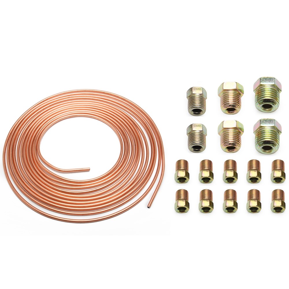 Copper Nickel Brake Line Tubing Kit 3/16 OD 25 Foot Coil Roll All Size Fittings