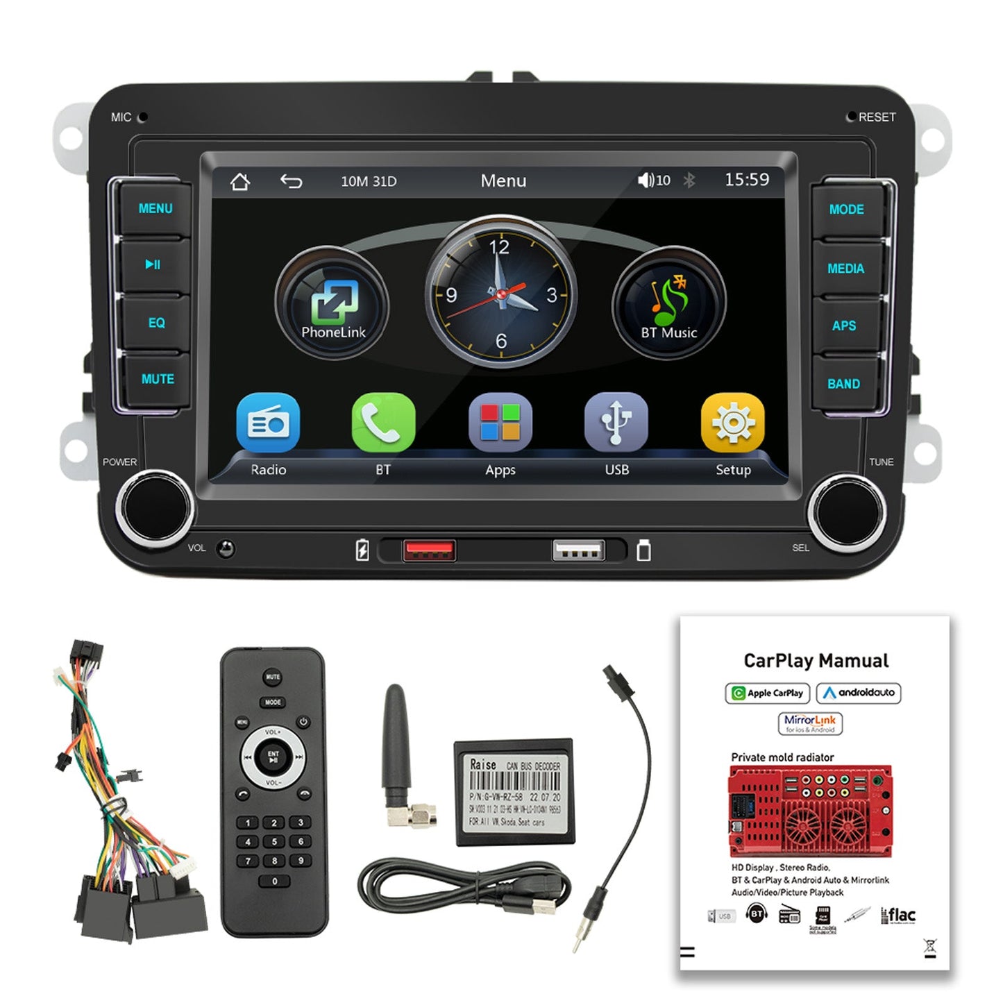 7" Car MP5 Player Volkswagen Car Bluetooth Radio Wireless Carplay + 4 LED Camera