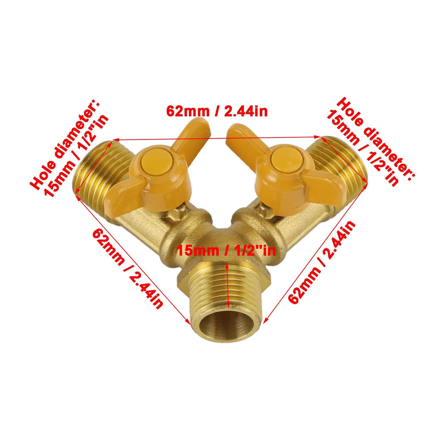 3 Way Shut off Ball Valve 1/2" Hose Barb Y Shaped Valve 2 Switch Brass Fitting