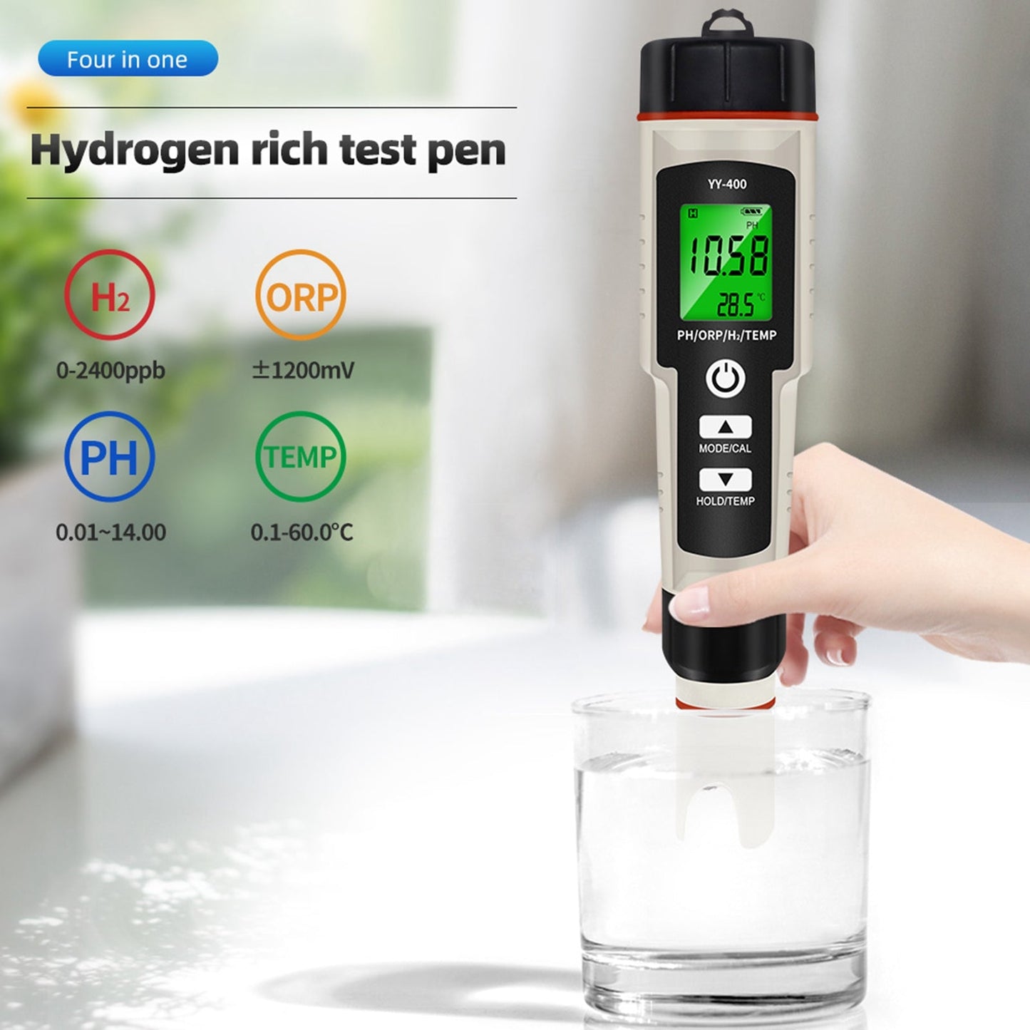 Portable 4 In 1 Hydrogen-Rich Test Pen PH/ORP/TEMP Water Quality Meter Tester