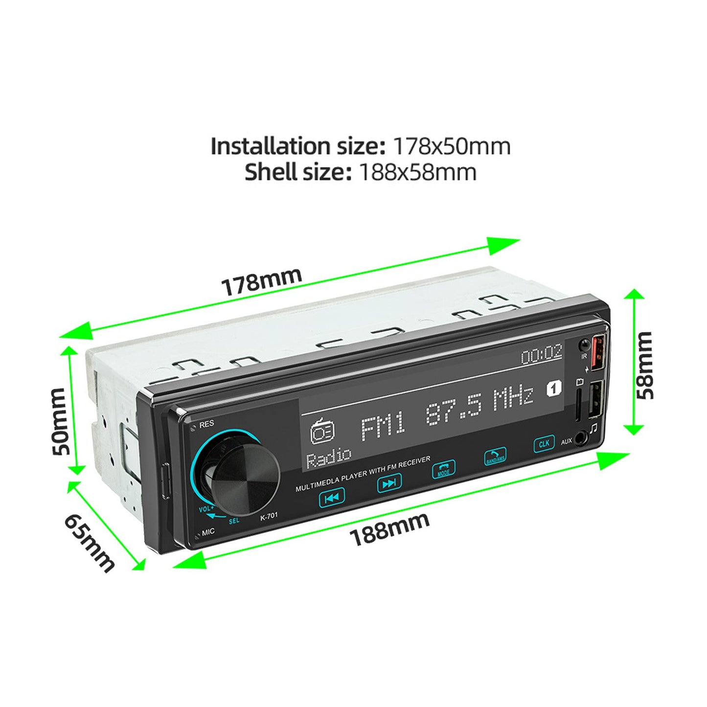 2.5D touch screen 1DIN Bluetooth Stereo Radio FM Car MP3 Player with DAB