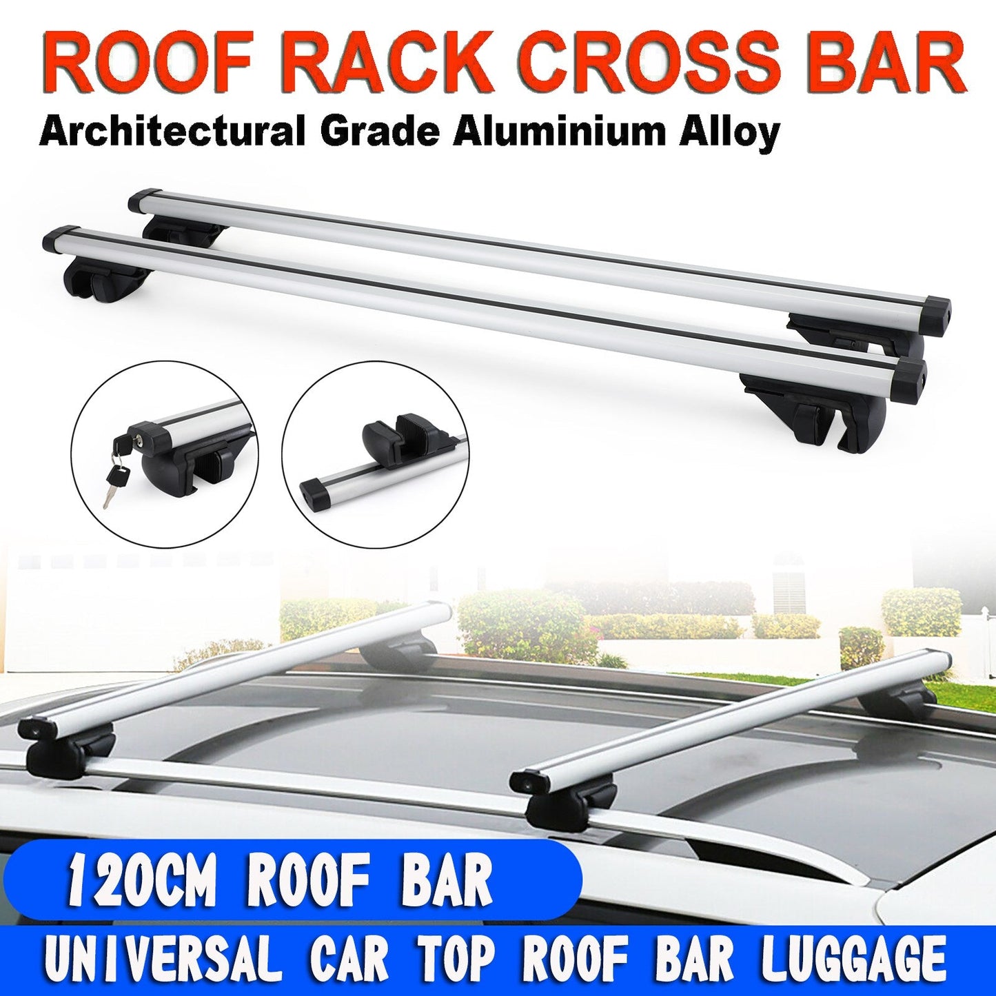 48" Aluminum Car Roof Top Cross Bar Universal Luggage Carrier Rack w/ Lock Key
