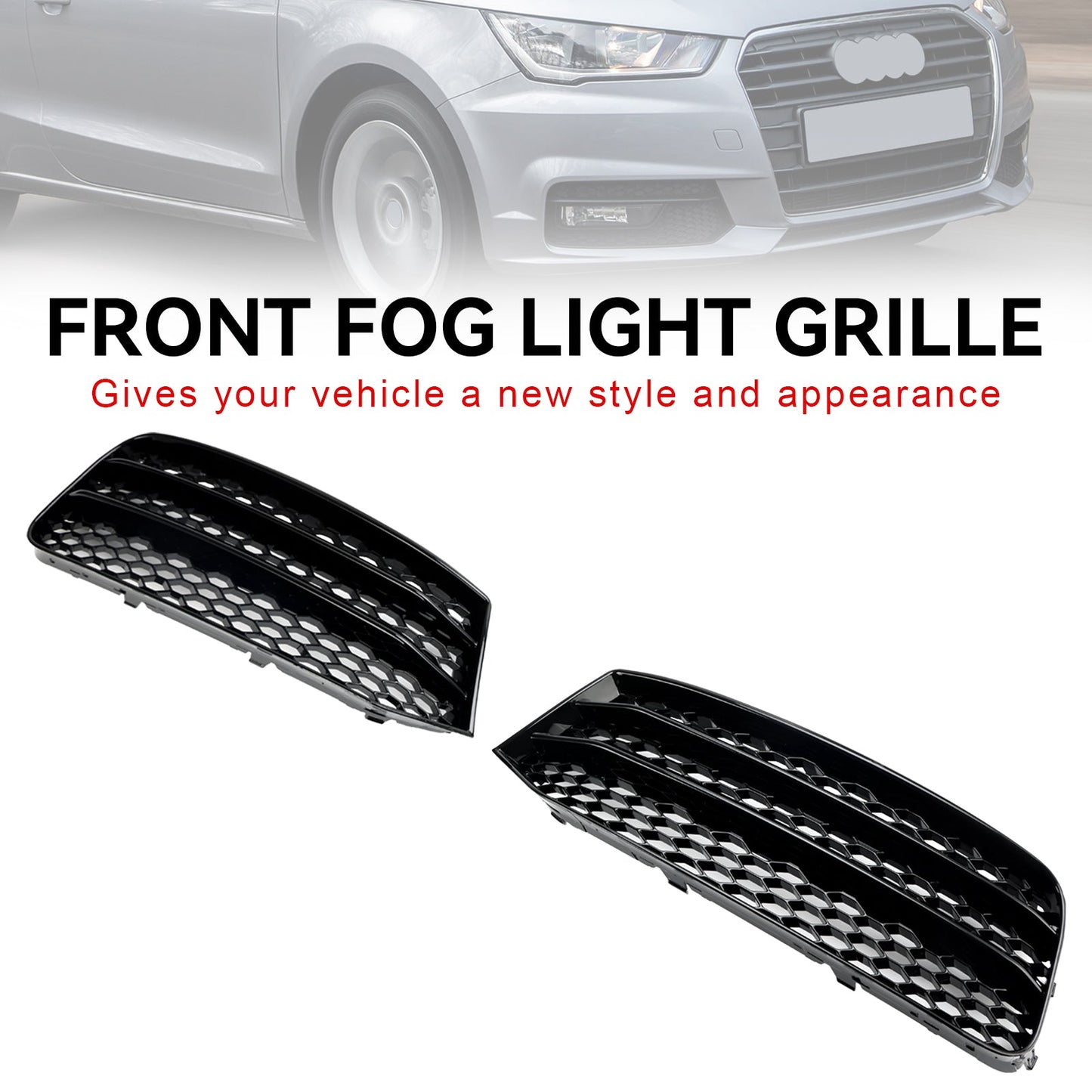 2015-2018 Audi A1 8X Pair Front Bumper Fog Light Cover Grill Grille