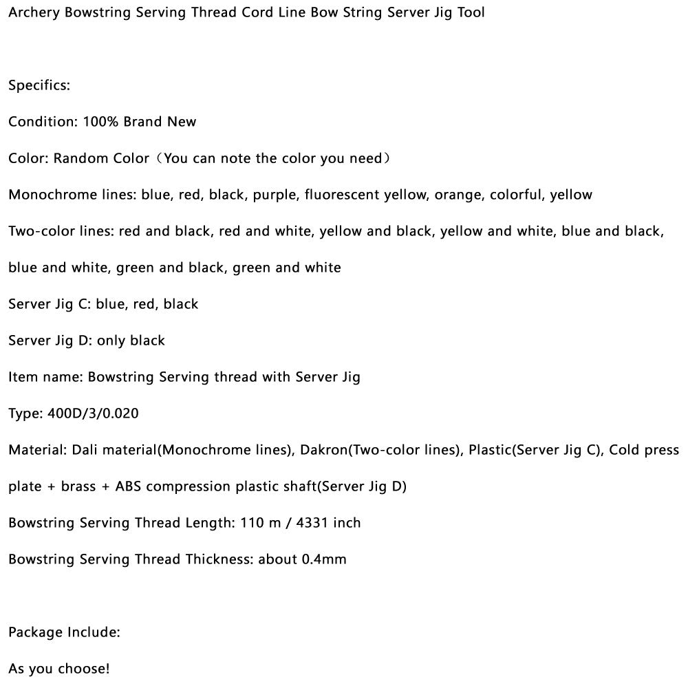 Archery Bowstring Serving Thread Cord Line Bow String Server Jig Tool