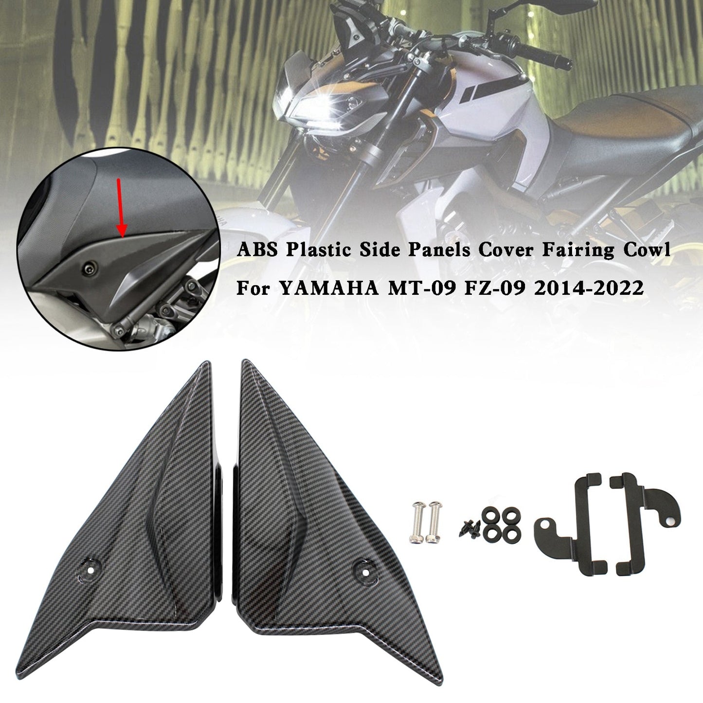 ABS Plastic Side Panels Cover Fairing Cowl For Yamaha MT-09 FZ09 2014-2022 Carbon