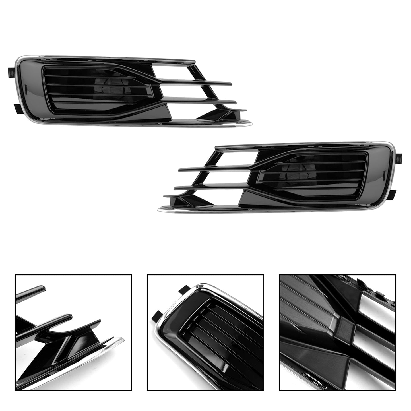 Audi A6 C7 2014-2018 2PCS Front Bumper Foglight Cover Grill Black Chrome