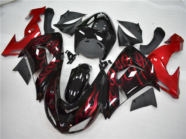 2006-2007 Kawasaki ZX10R Amotopart Injection Fairing Red Flame Kit