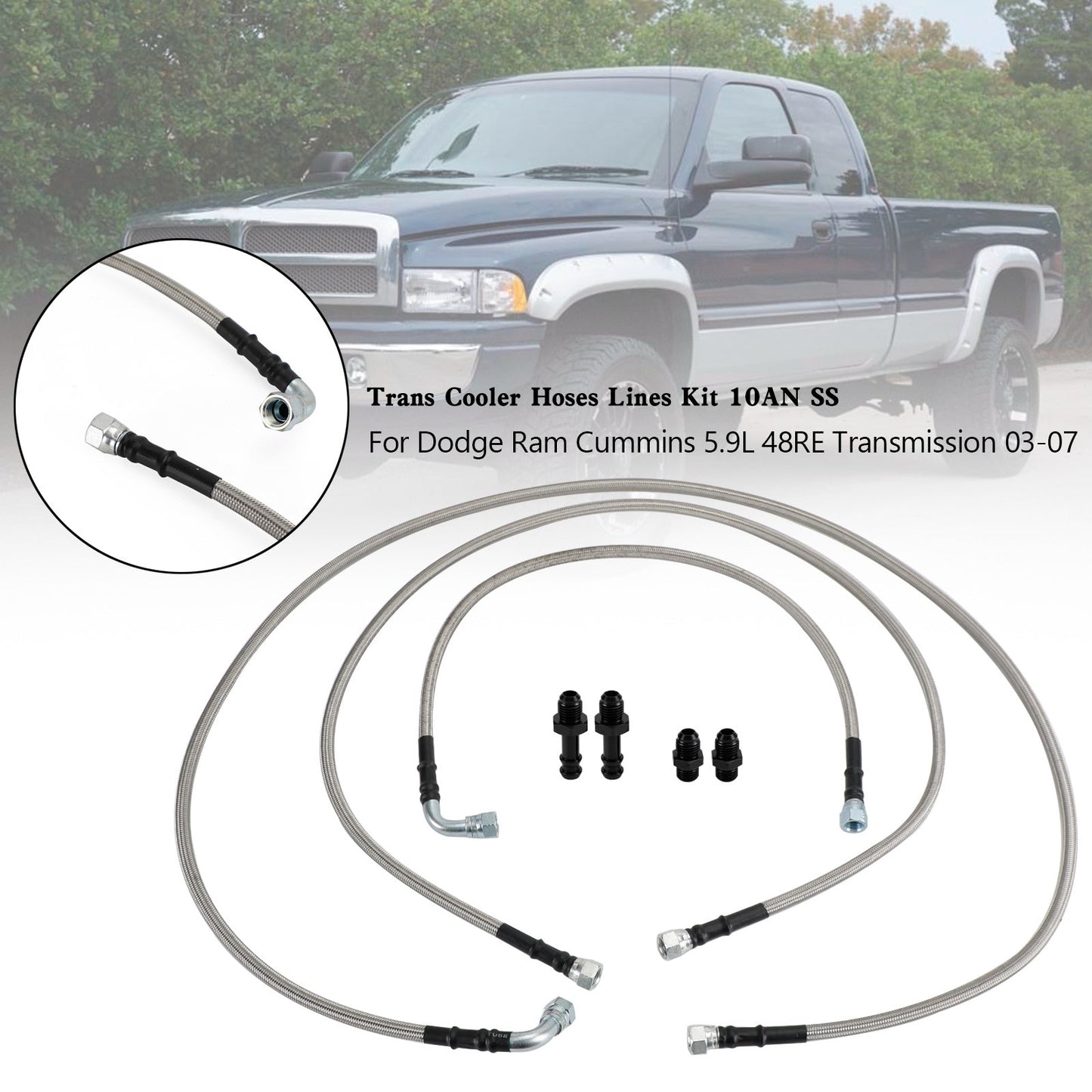 2003-2007 Dodge Ram Cummins 5.9L 48RE Transmission Trans Cooler Hoses Lines Kit 10AN SS