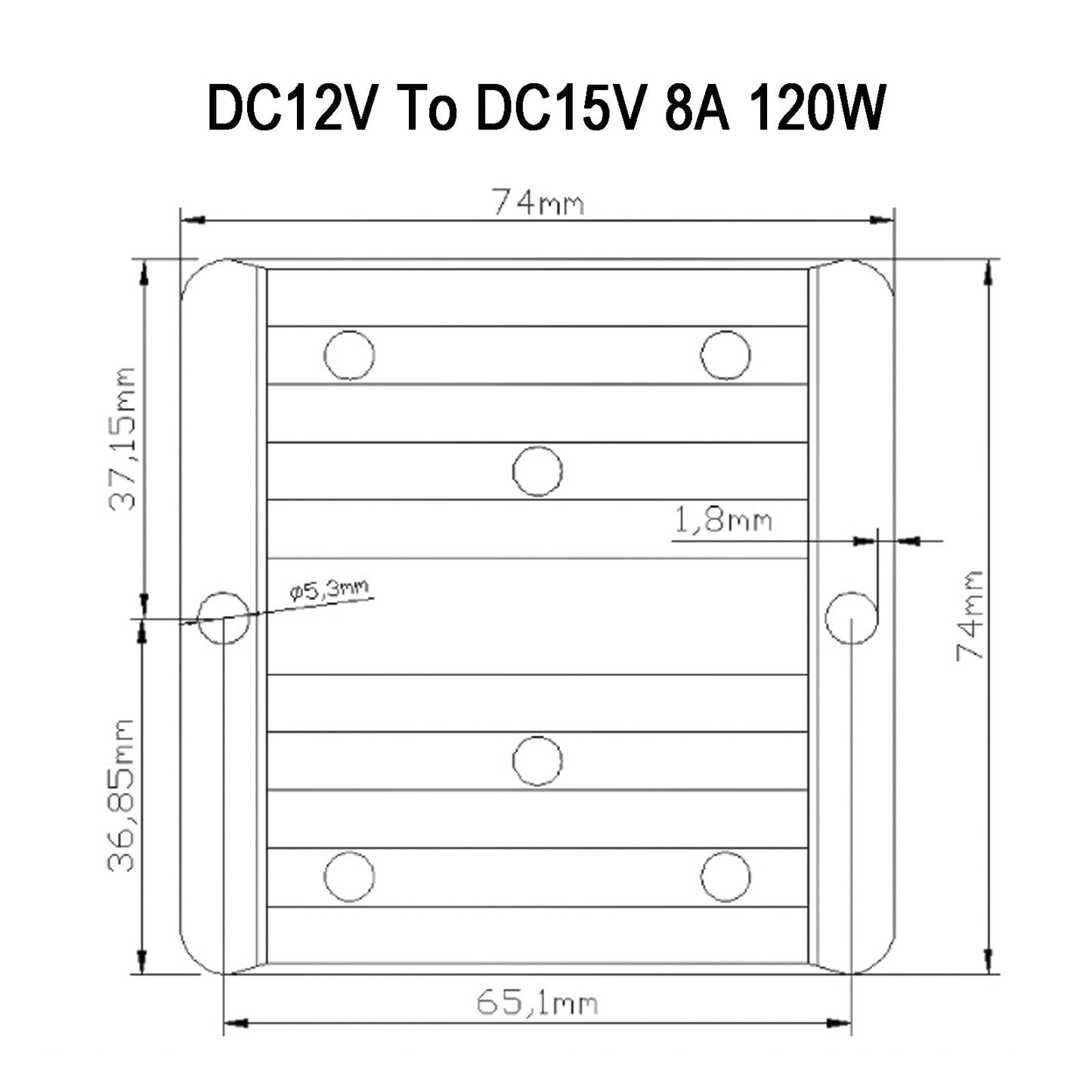 Waterproof DC/DC Converter Regulator 12V Step Up to 15V 8A 120W