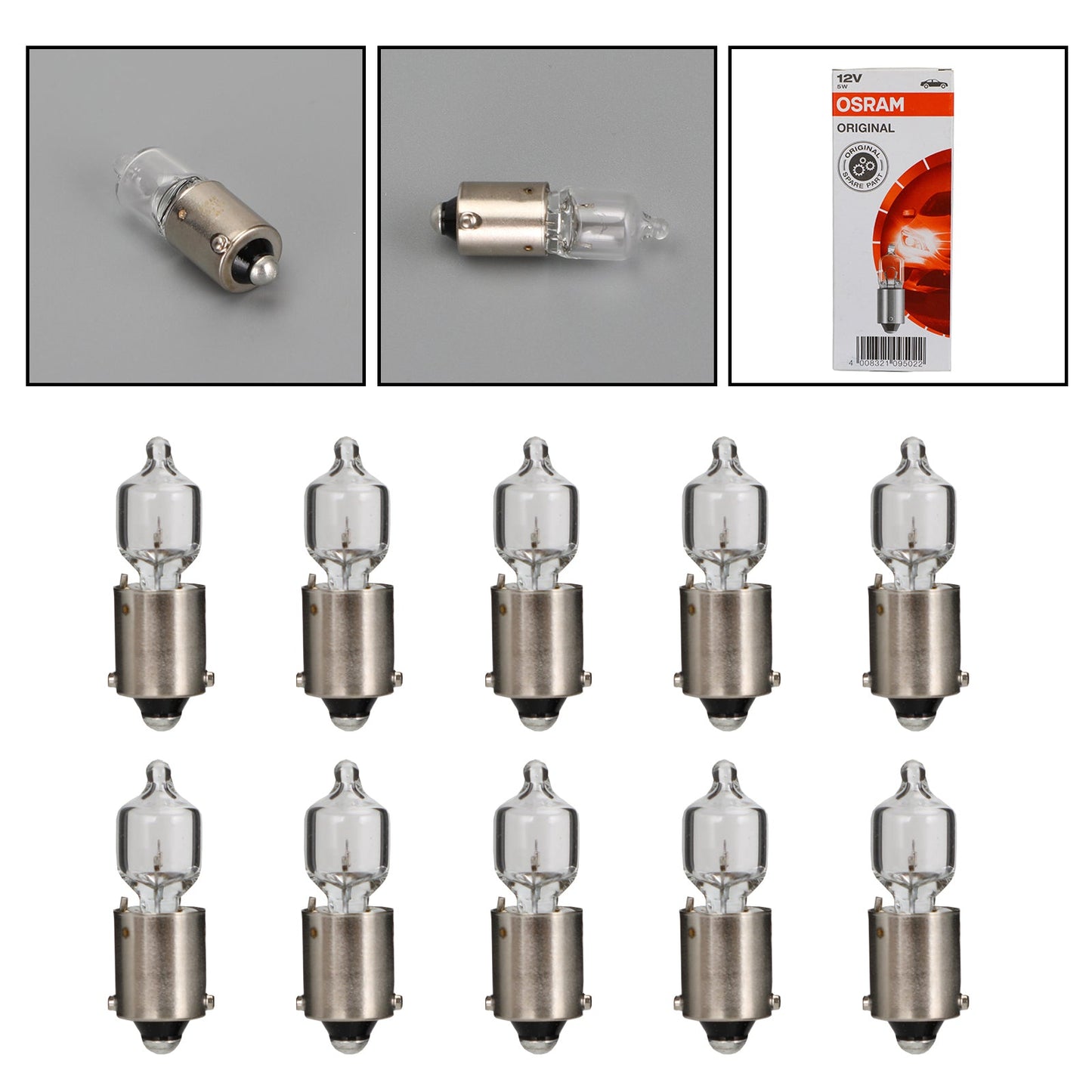 10x For OSRAM General Lighting Halogen Auxiliary Light H5W 12V BA9s