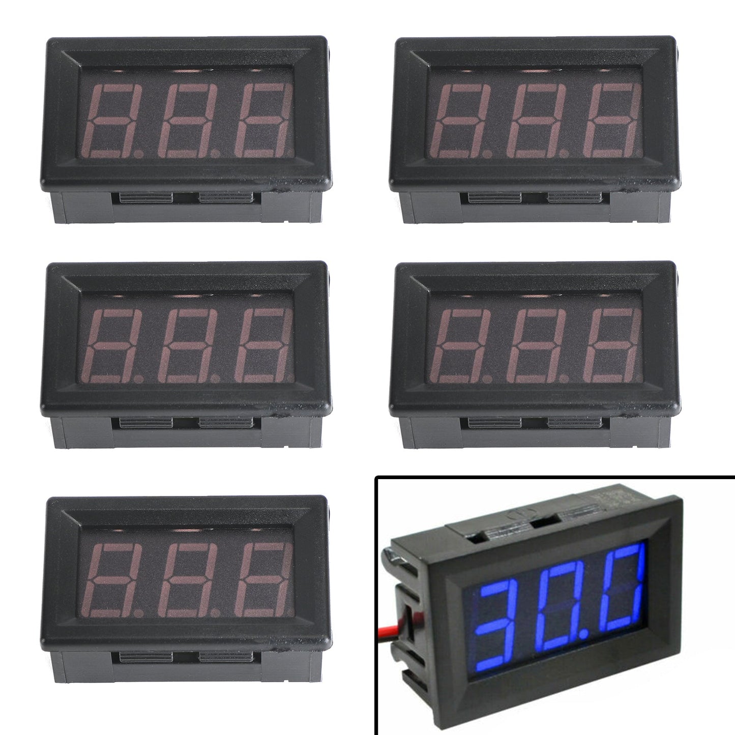 5Pcs Dc5-120V 0.56" 2 Wire Led Digital Display Panel Voltmeter Volt Tester Blue