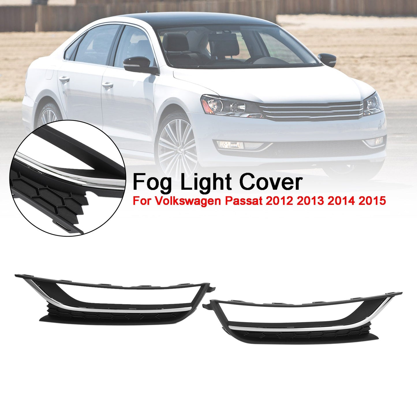 2PCS VW Passat 2012-2015 Front Driving Fog Light Cover Black & Chrome