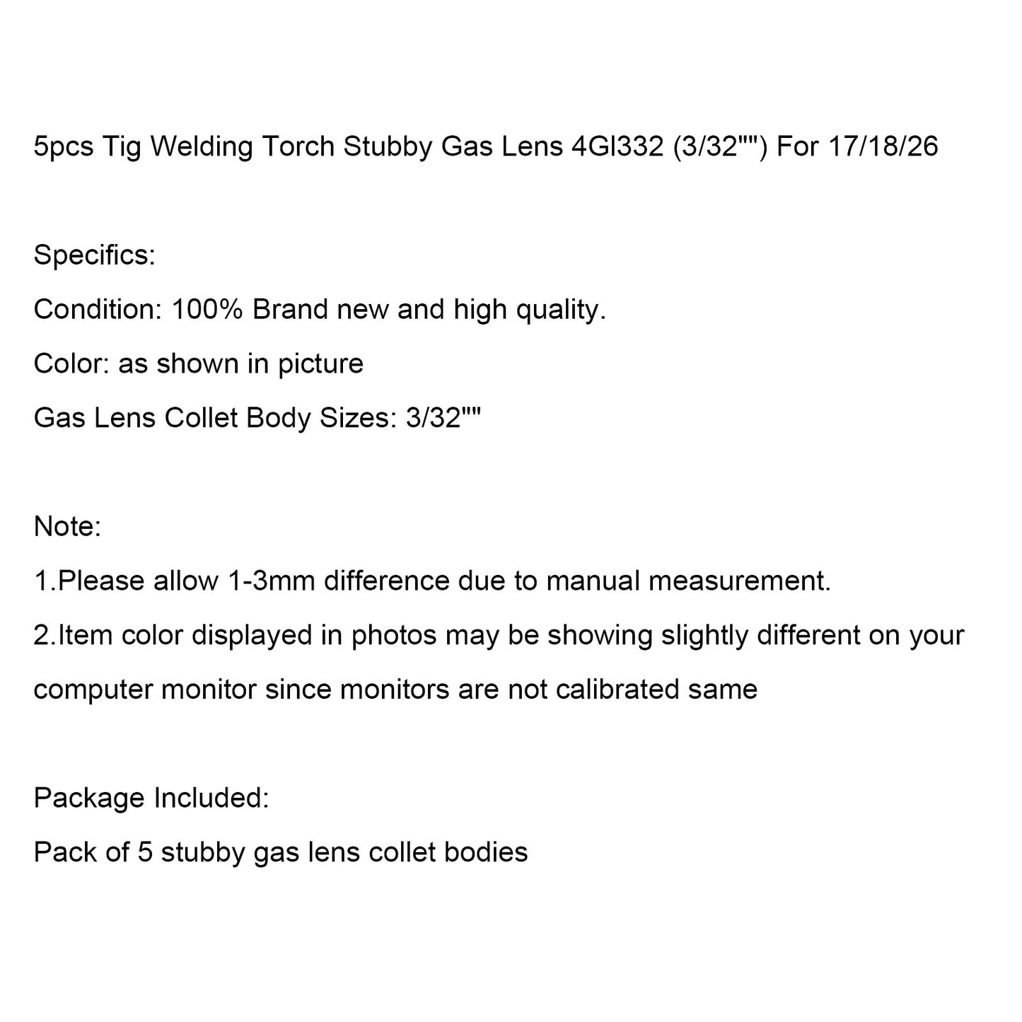 5pcs Tig Welding Torch Stubby Gas Lens 4Gl332 (3/32") For 17/18/26