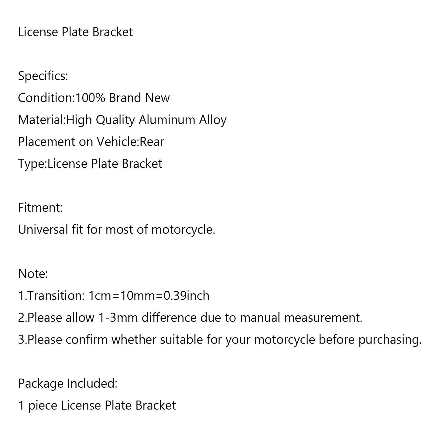 License Plate Bracket Universal For Most of Motorcycle BLK