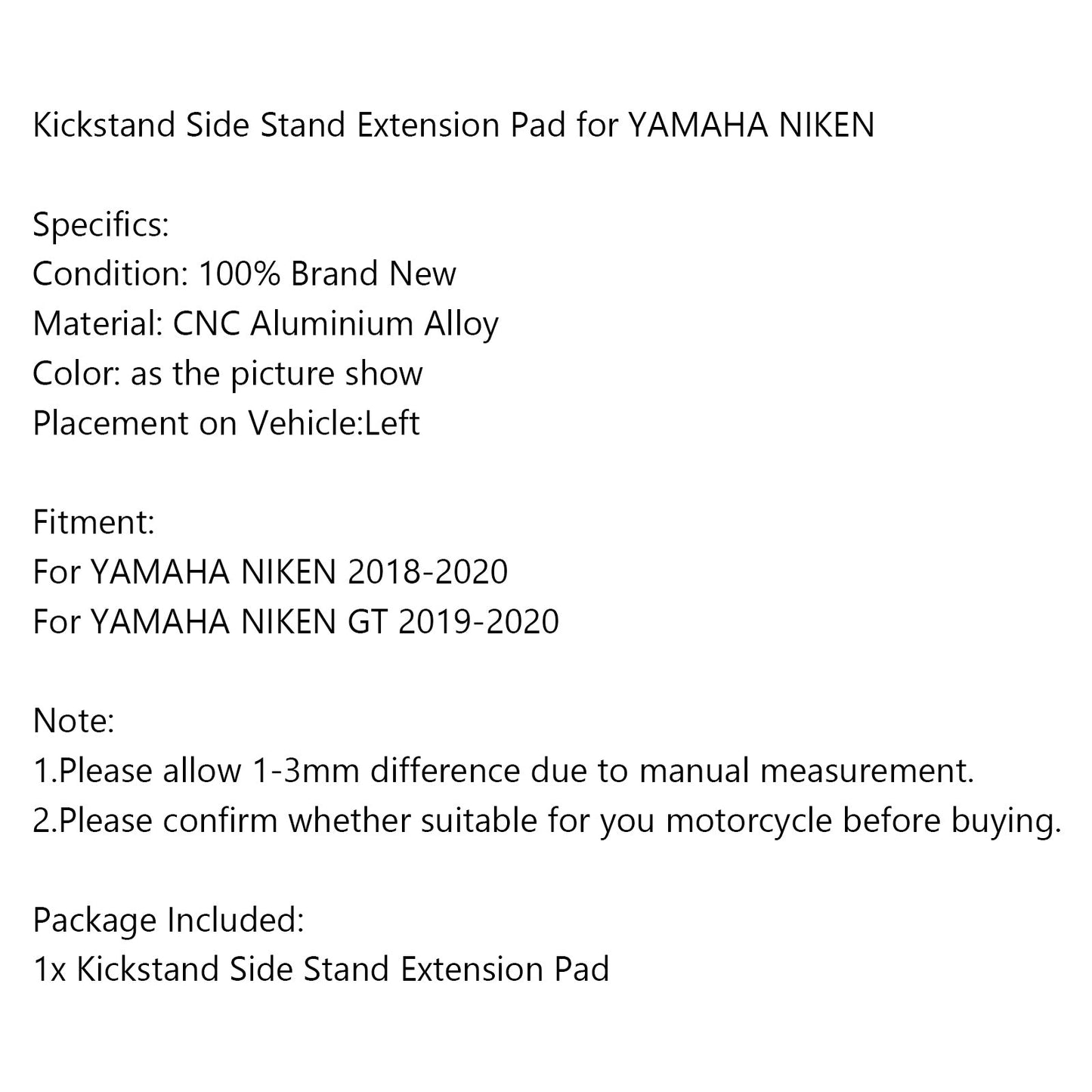 Kickstand Sidestand Enlarge Plate Pad for YAMAHA NIKEN /GT 2019-2020