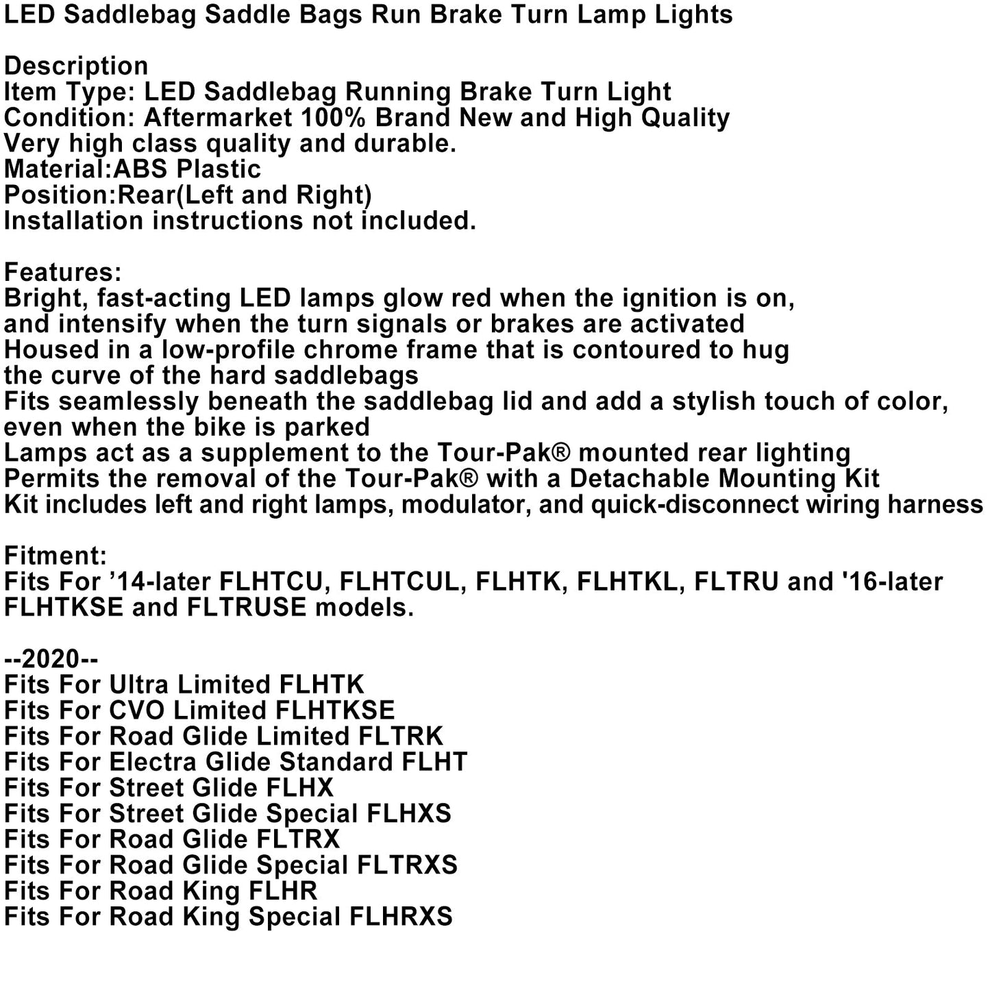 LED Saddlebag Saddle Bags Run Brake Turn Lamp Lights For Touring 2014-2021 Red