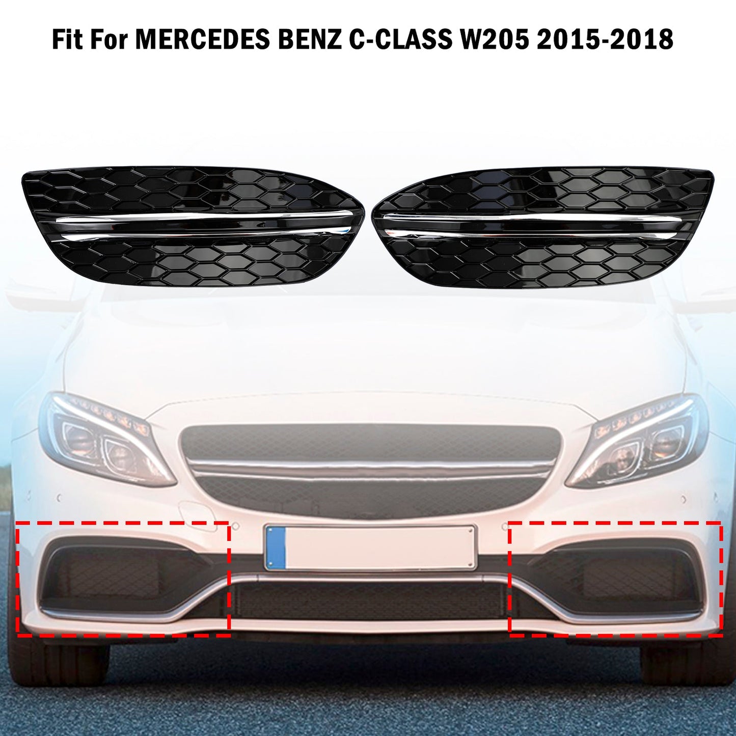 2015-2018 MERCEDES BENZ C-CLASS W205 Base Honeycomb Front Fog Light Cover