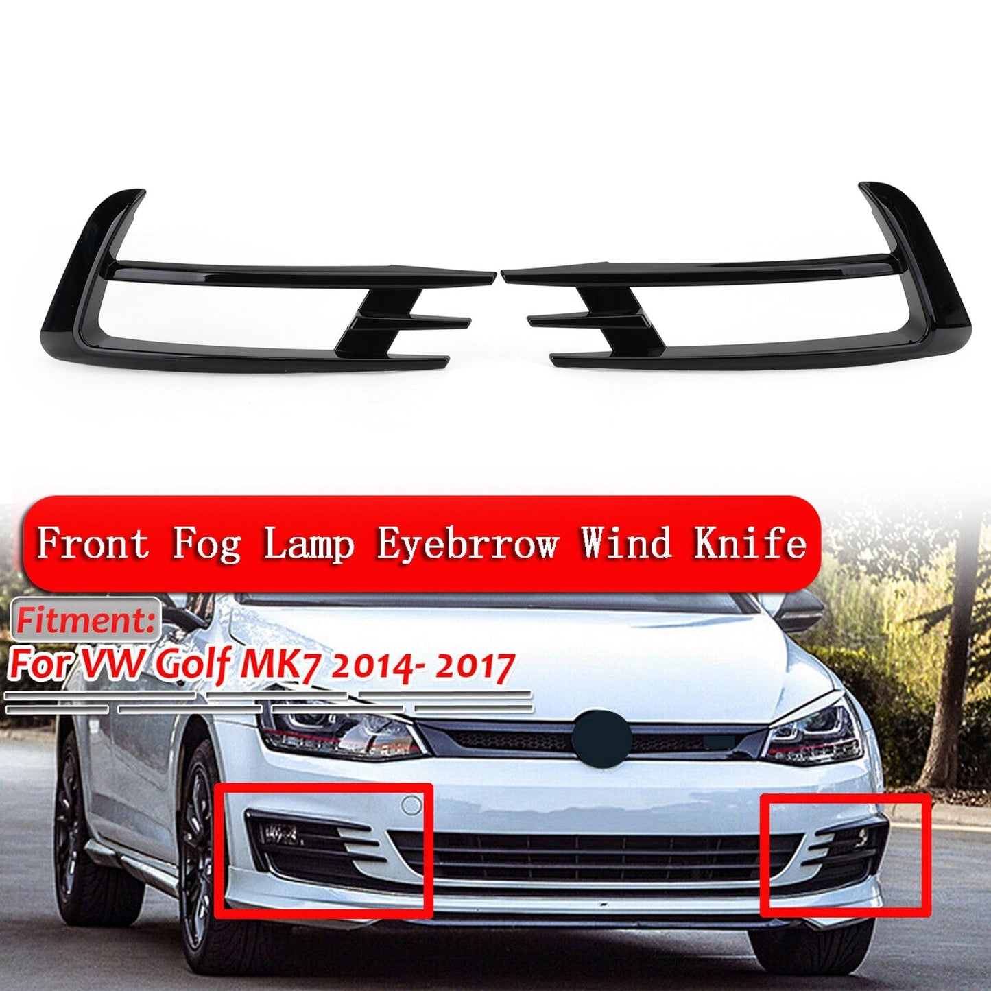 2PCS Black Front Fog Light Lamp Eyebrow Cover Trim For VW Golf 7 MK7 2014-2017