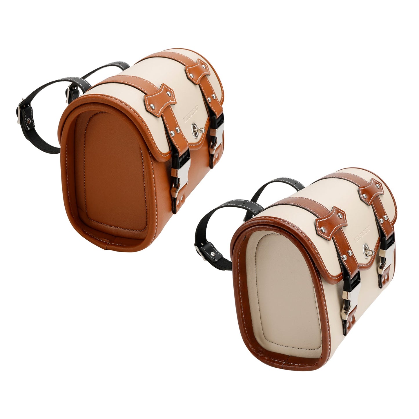 Saddlebag Side Storage Tool Bag Universal Color Matching Pu For Motorcycle Brown-White