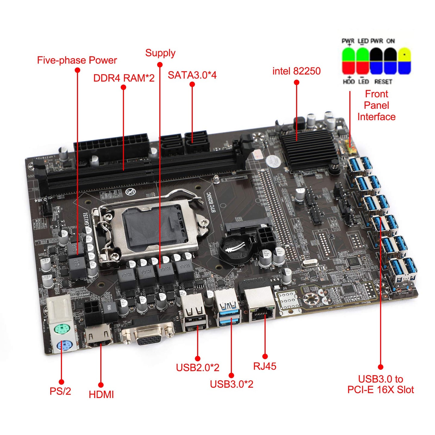 B250C-BTC PCI Express DDR4 Computer Mining Motherboard for LGA1151 Gen6/7