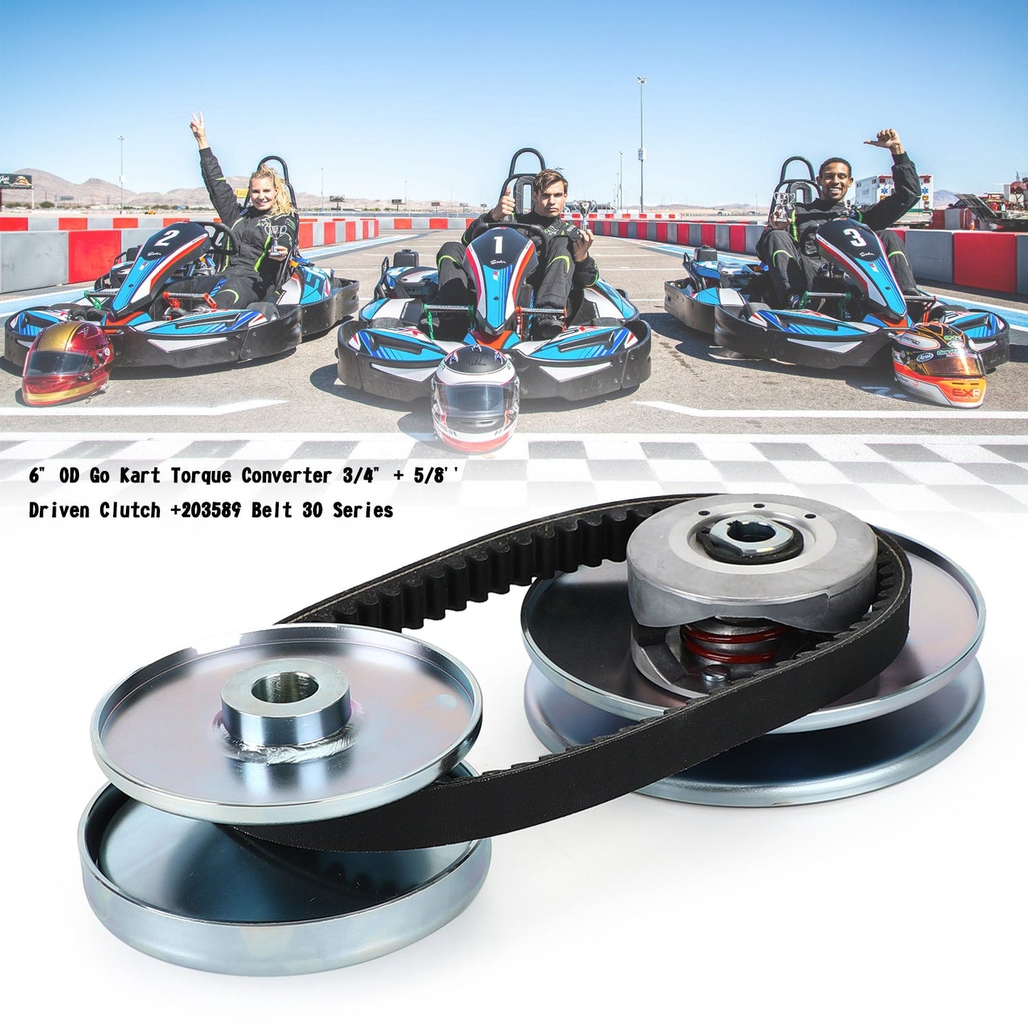 6" OD Go Kart Torque Converter 3/4" + 5/8'' Driven Clutch +203589 Belt 30 Series