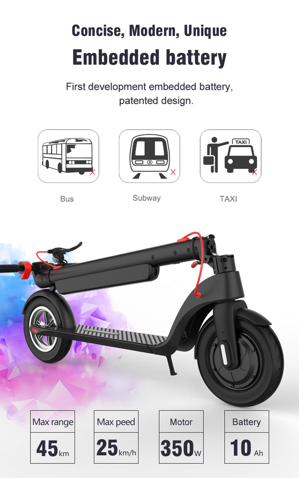 10" Folding Electric Scooter 350W 45KM Range For Adult City Commute