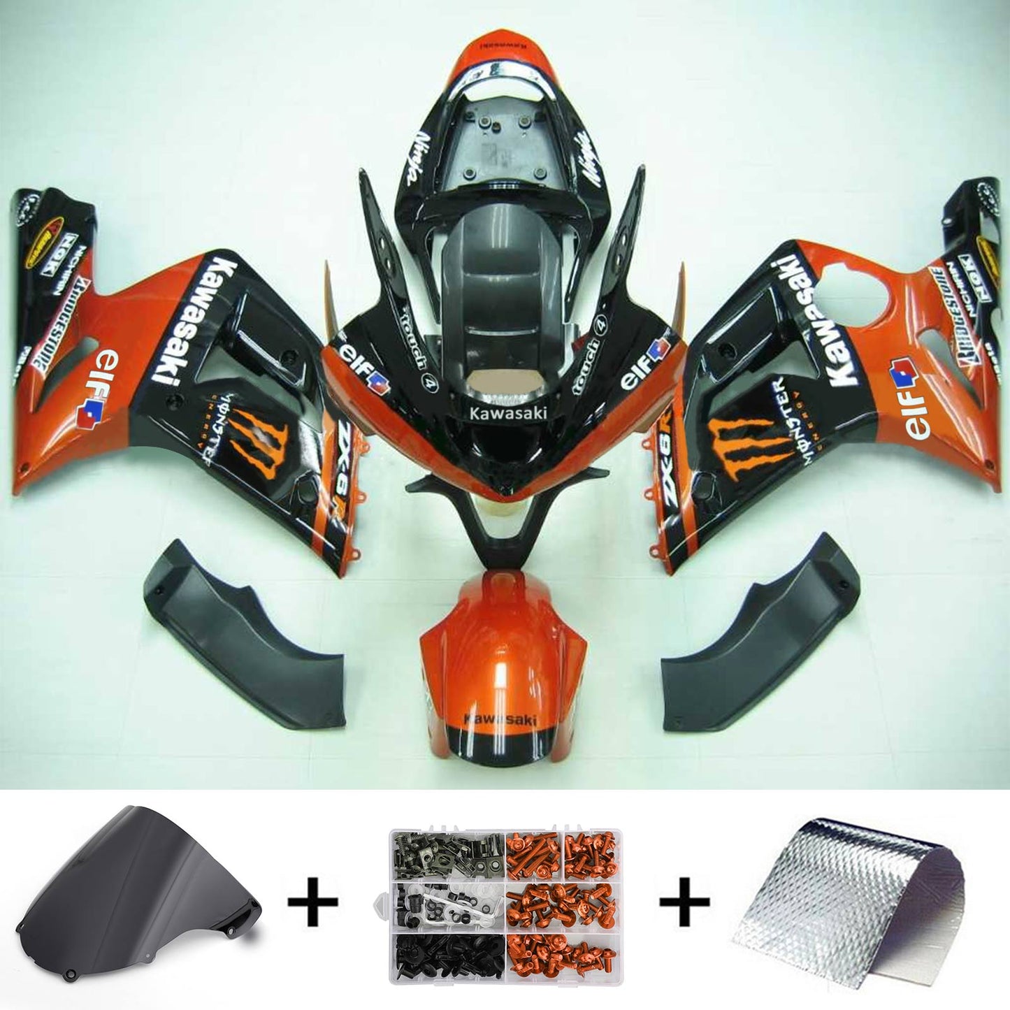 2003-2004 Kawasaki ZX6R 636 Amotopart Injection Fairing Kit Bodywork Plastic ABS #103