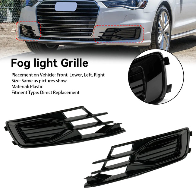 Audi A6 C7 2014-2018 2PCS Front Bumper Foglight Cover Grill Grille Black