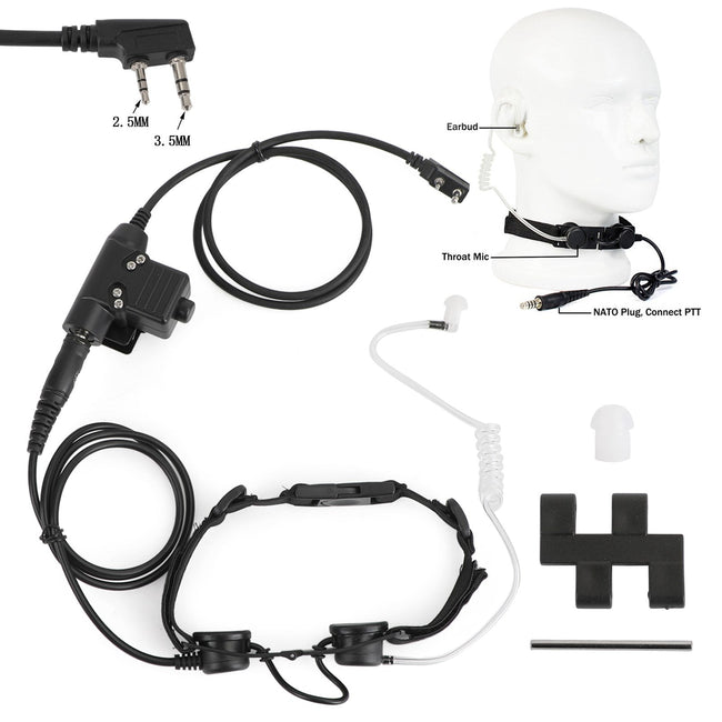 Waterproof Tactical Throat Mic Headset Fit for Kenwood BaoFeng TK3107 TK3200