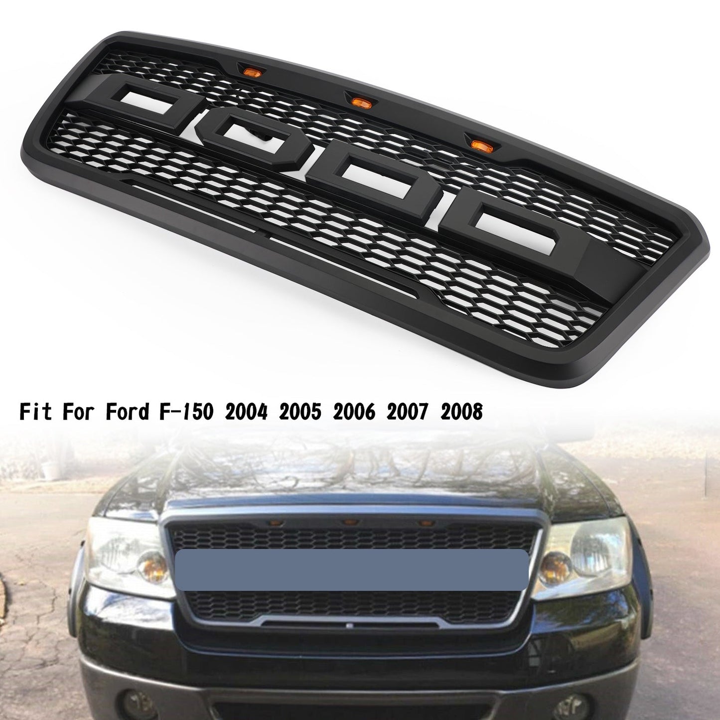 Front Mesh Hood Grill Grille For Ford F150 2004-2008 Raptor Style With LED