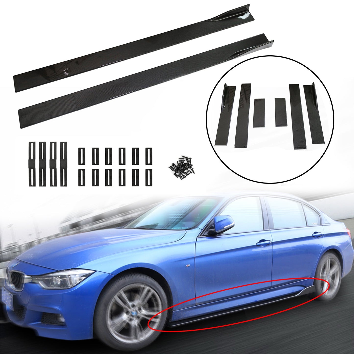 78.7" Universal Side Skirt Extensions Rocker Panel Splitters Lip Carbon Fiber