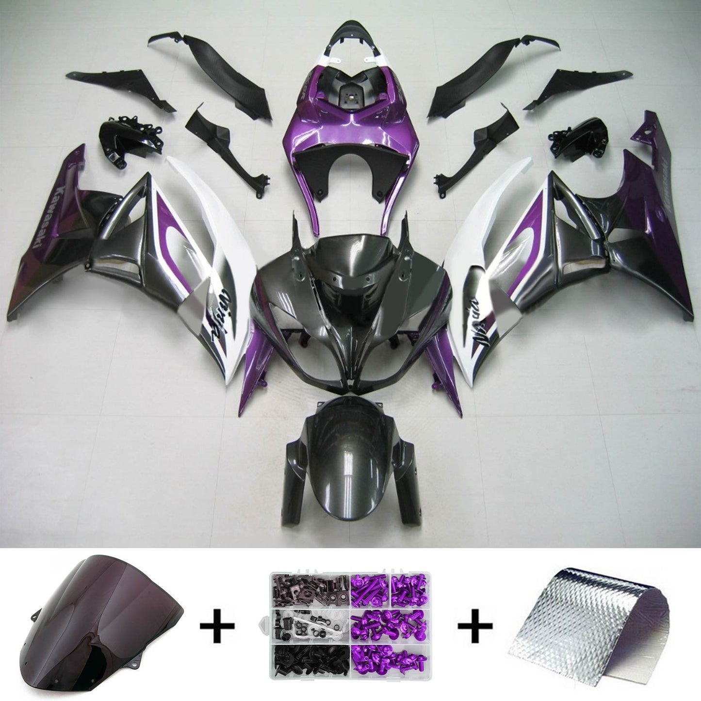 2009-2012 Kawasaki ZX6R 636 Amotopart Injection Fairing Kit Bodywork Plastic ABS #114