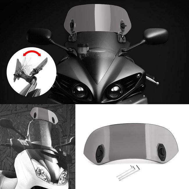 Motorcycle Adjustable Clip On Windshield Extension Spoiler Wind Deflector Gray
