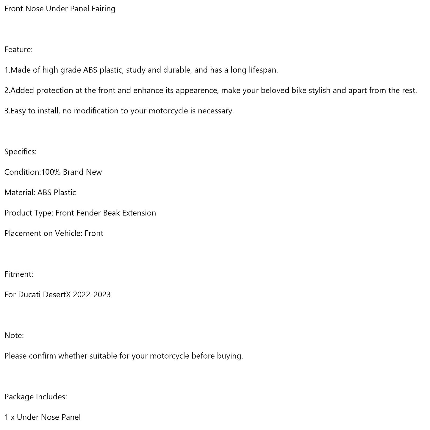 2022-2023 Ducati Desert X Front Fender Beak Lip Nose Cone Cover Spoilers