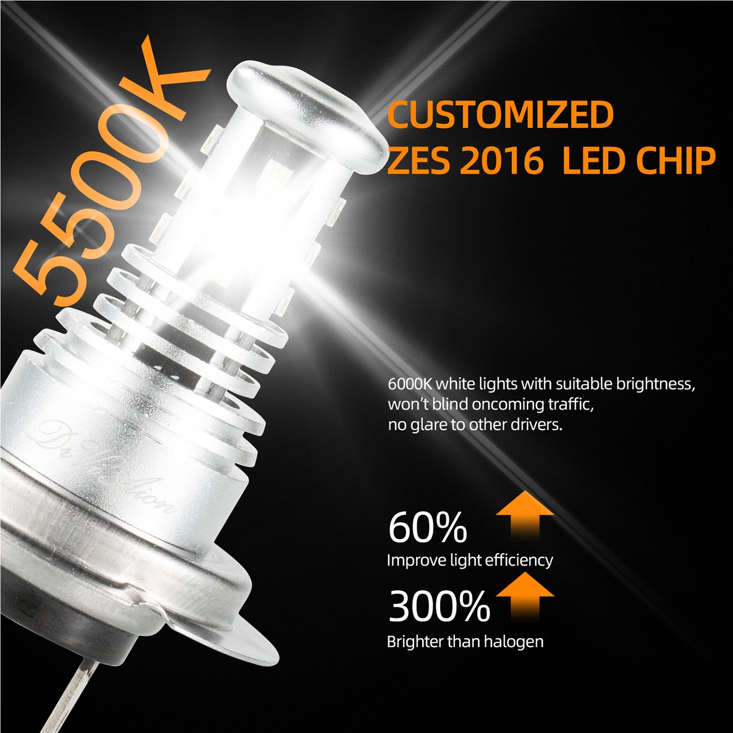 LED Headlight 6000K 2000W 300000LM Low Beam bulbs High Power