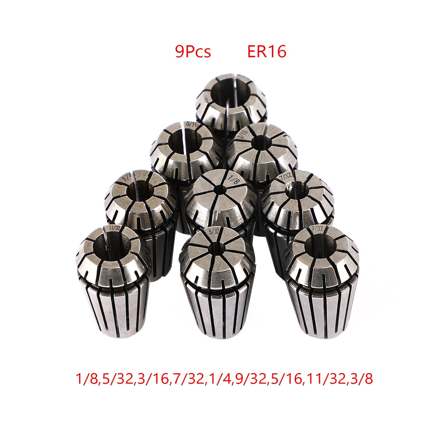 9Pcs ER16 Spring Collet Set For CNC Milling Lathe Tool Engraving Machine Steel