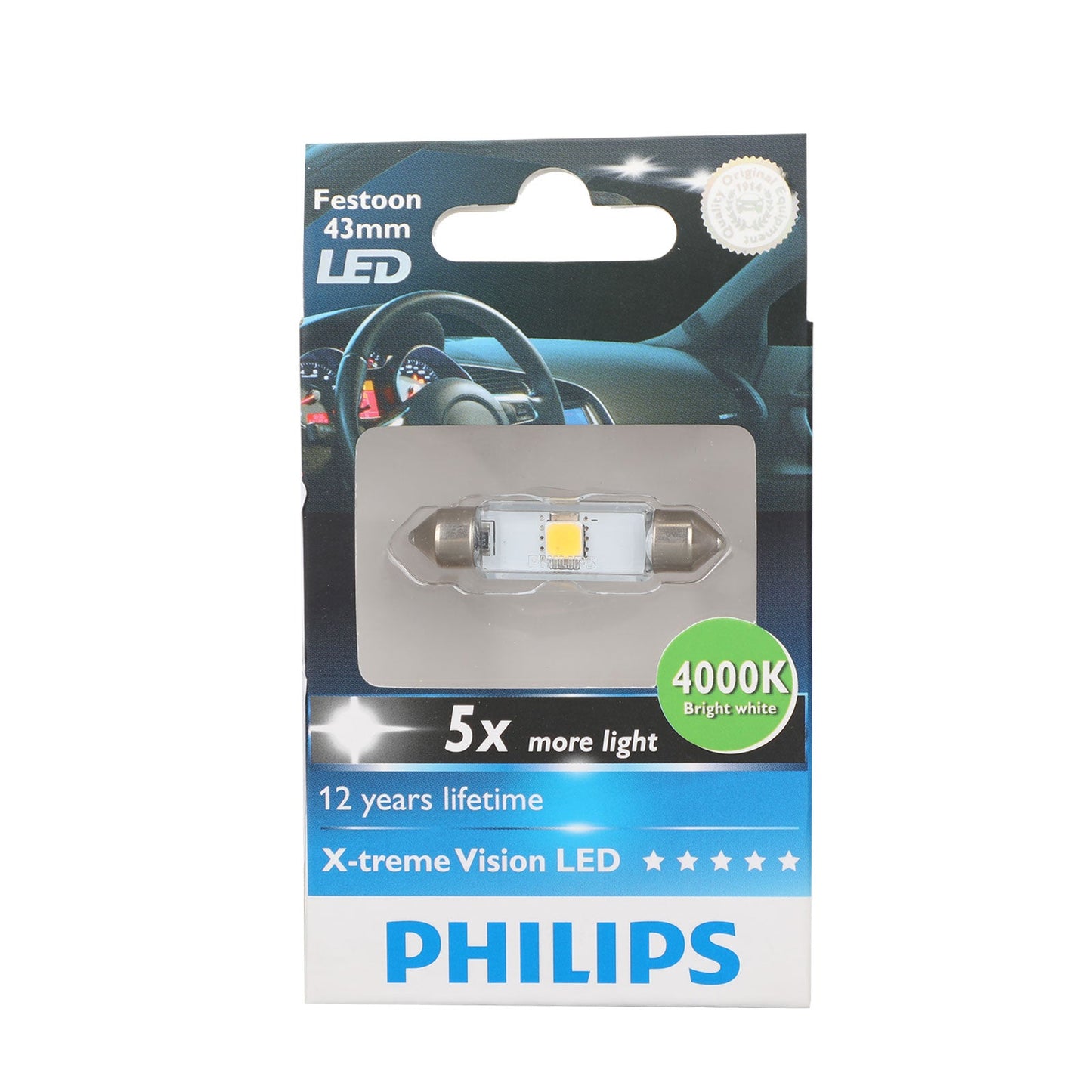 For PHILIPS 12945 43MM Led Festoon 12V White Light 4000K Auto Car Lamp