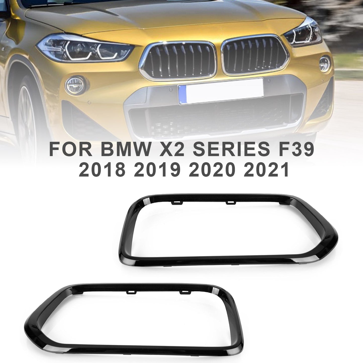 2018-2023 BMW X2 Series F39 Gloss Black Front Bumper Grill Frame Cover Trim